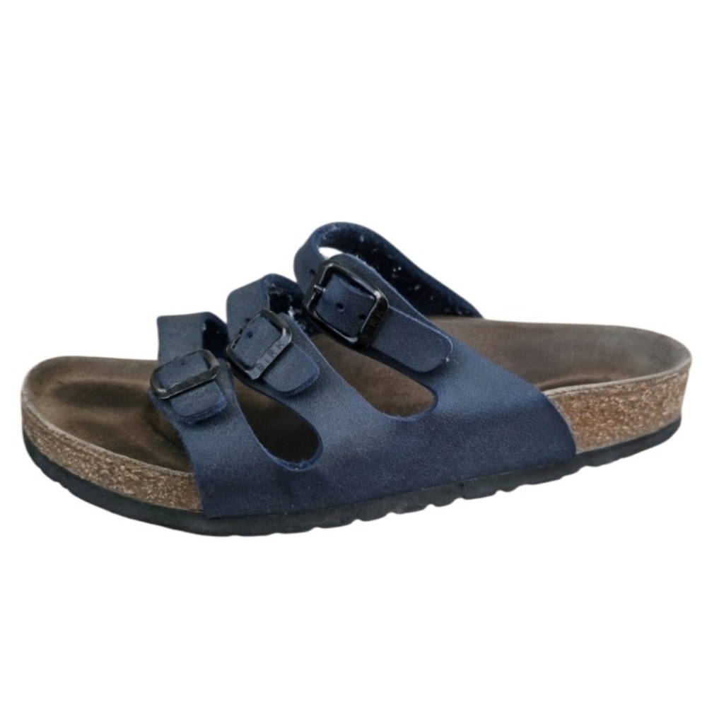 Birkenstock Strappy Sandals Blue Buckle Womens Size EU 38 Casual Cork Heel